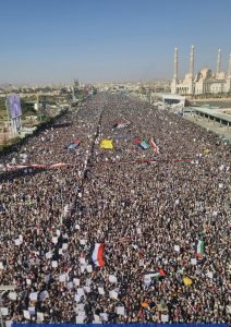 مسيرات مليونية في صنعاء والمحافظات اليمنية”ثابتون في الموق.. مع غزة حتى النصر”